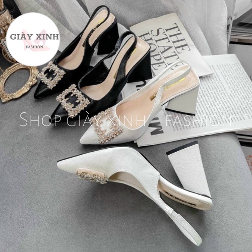 Sục cao gót bít mũi gót tam giác 6-7 phân , Guốc nữ gót nhọn Mã G75