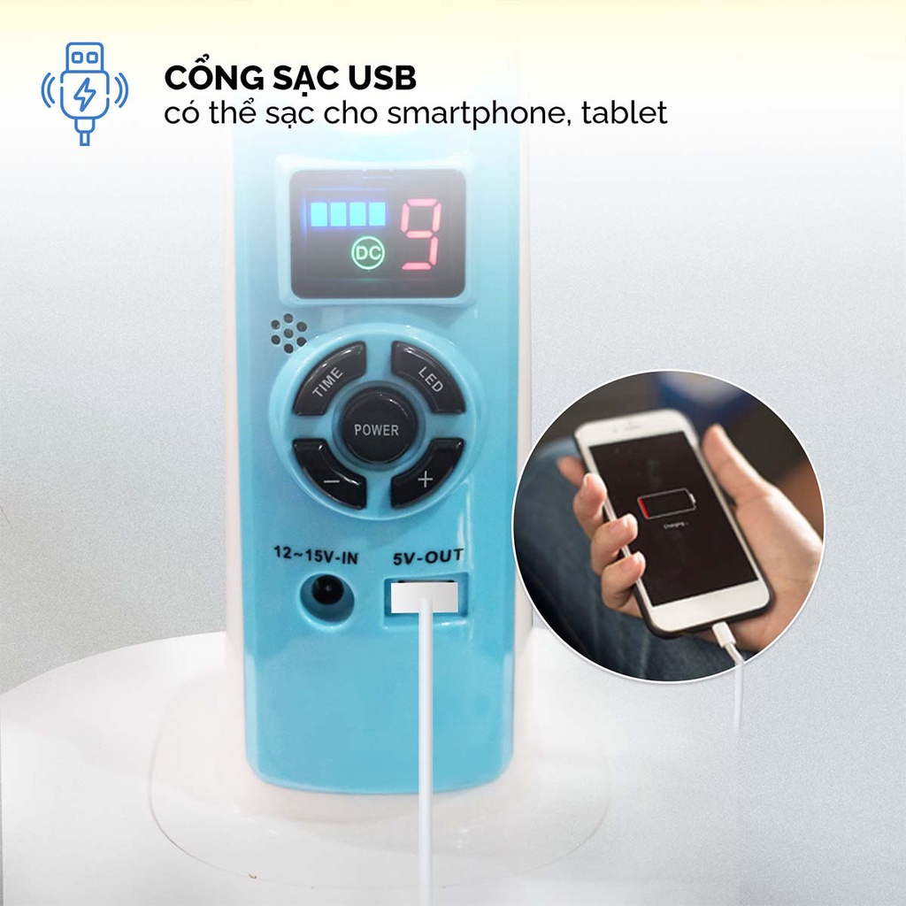 Quạt sạc tích điện để bàn AC&amp;DC 18 inch Honjianda FL618/FL803 - có đèn LED hỗ trợ cúp điện