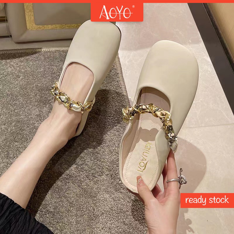 Dép Xỏ Ngón Đế Thấp Phối Dây Xích Kim Loại Thời Trang Hàn Quốc Cho Nữ XIELUAIZTA