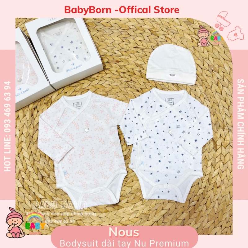 Nous - Bodysuit cài lệch dài tay hoạ tiết mềm mại, thấm hút tốt