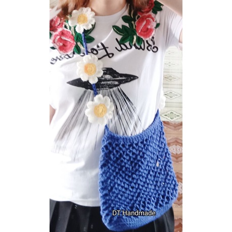Túi đeo chéo Túi lưới len hoa cúc handmade Túi đeo chéo summer hoa cúc daisy handmade