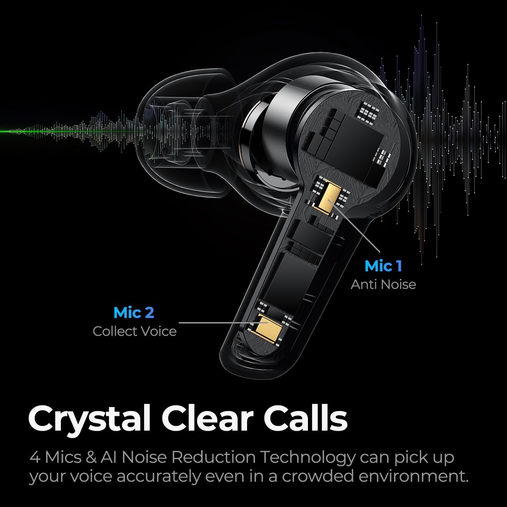 Tai Nghe True Wireless Earbuds SoundPEATS T3, Bluetooth 5.2, Chống ồn ANC, AI ENC, Xuyên âm - Hàng Chính Hãng