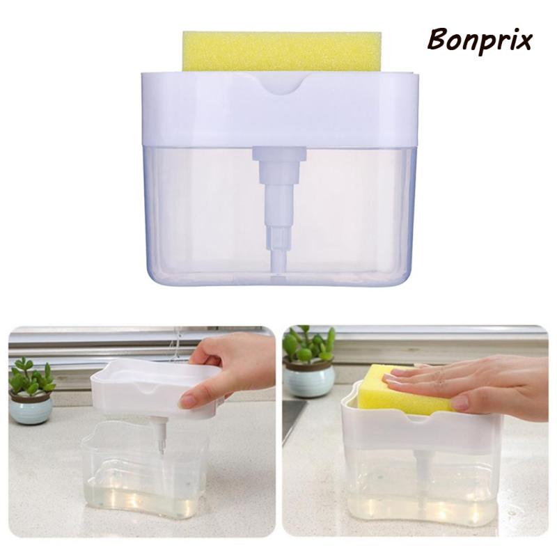 Bình Đựng Xà Phòng Rửa Chén Có Vòi Bơm Và Giá Đỡ Bọt Biển Tiện Dụng Cho Nhà Bếp