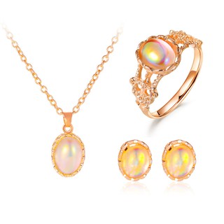 Bộ Dây Chuyền + Khuyên Tai + Nhẫn Đính Đá Mặt Trăng Sang Trọng