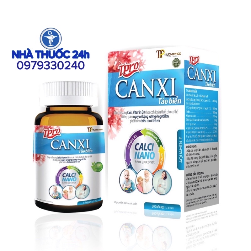 CANXI TẢO BIỂN Bổ sung canxi hữu cơ từ tảo biển và vitamin D3 Magie giảm loãng xương, tăng chiều cao LỌ 30 VIÊN