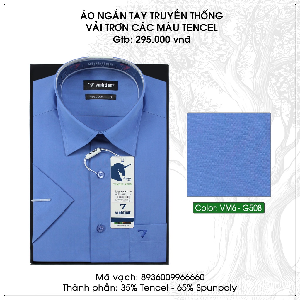Áo Sơ Mi Ngắn Tay Màu Tencel-Spun Regular Fit 295 Vĩnh Tiến - Vạt Bầu - VM6-G508