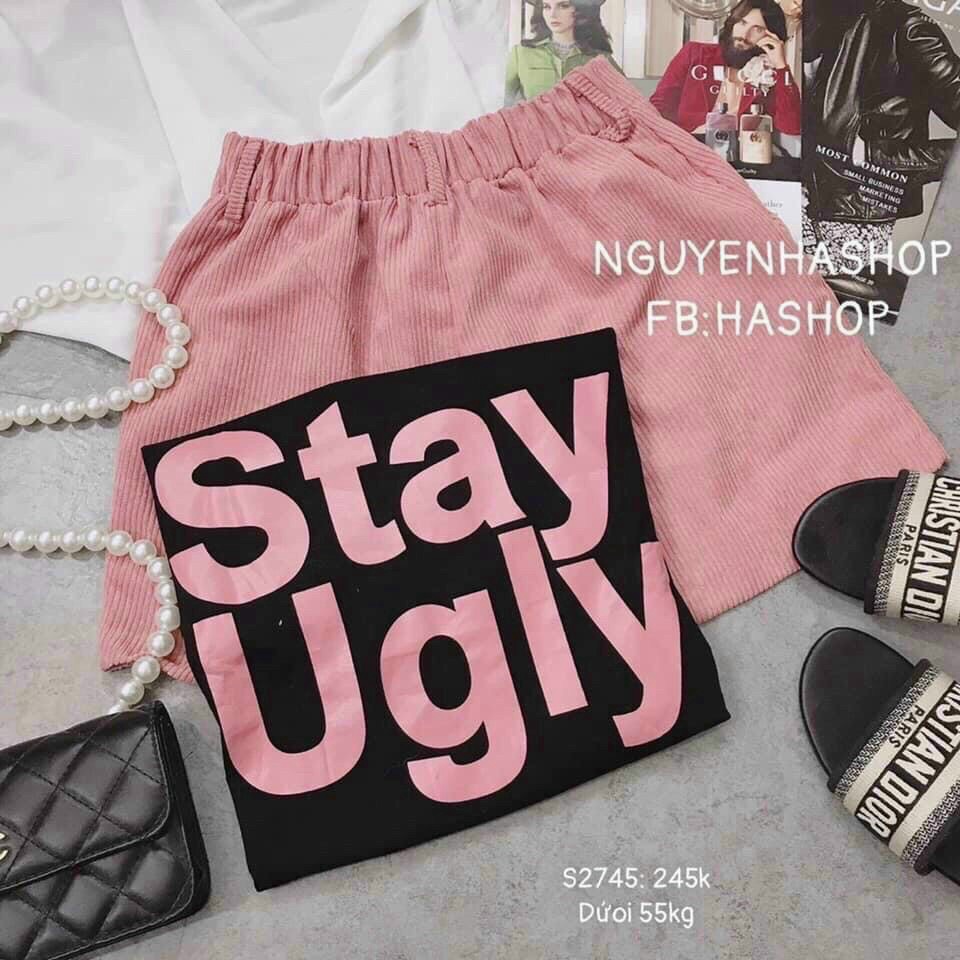 Set Bộ Áo Thun Đen Hình Chữ Quần For Short Hồng Đen Siêu Cute Thời Trang Teen