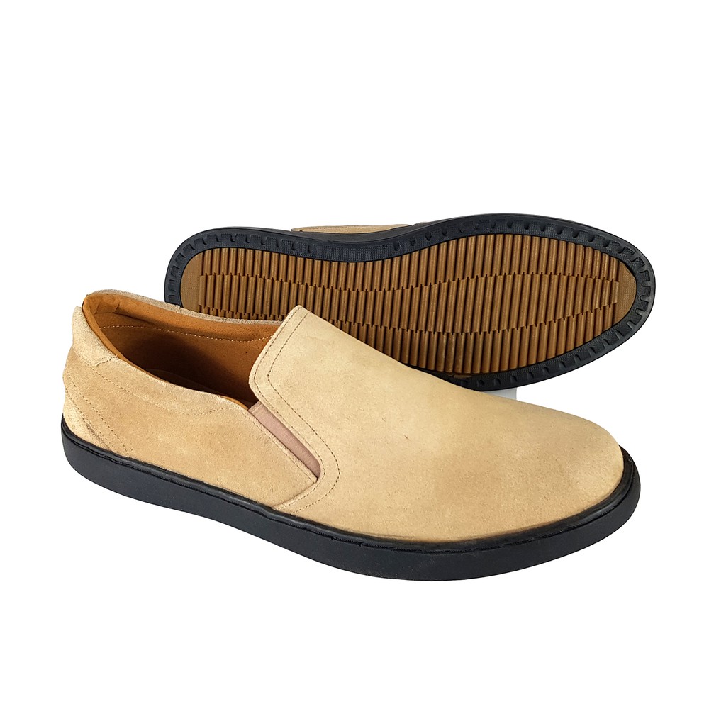 Giày lười giày nam da bò BẢO HÀNH 1 NĂM Giày da lộn (buck) nguyên tấm Giày Slip on da bò đế bệt S-22 màu đen và xám