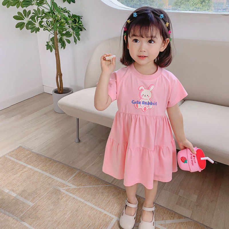 Đầm Công Chúa Mùa Hè Tay Cộc In Họa Tiết Hoạt Hình Cho Bé Gái Se7en