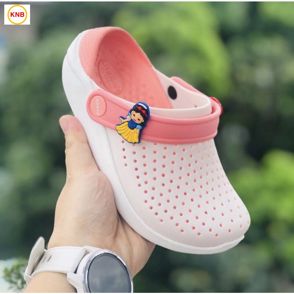 Dép Sục Cross Literide Trẻ Em Màu Trắng Hồng Siêu Êm Chân -4 Jibbitz+ FREESHIP- Chống Trơn Trượt Bảo Vệ Ngón Chân Cho Bé
