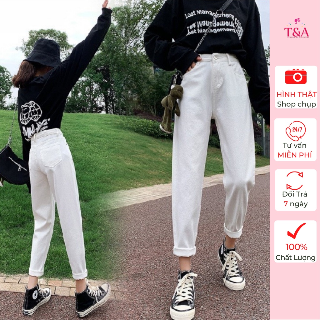 Quần Jean Baggy Nữ Trắng Trơn Lưng Cao Chất Đẹp - 435