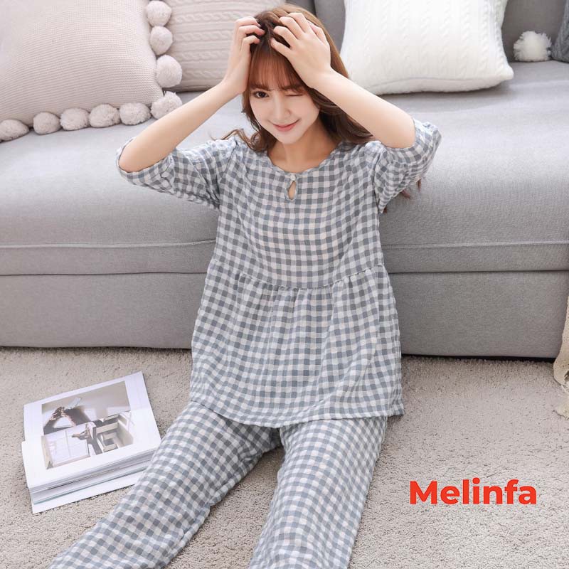 Bộ đồ ngủ nữ quần dài vải bông Cotton tự nhiên mềm mại thoáng mát, bộ Pyjamas mặc nhà mã VABD0197