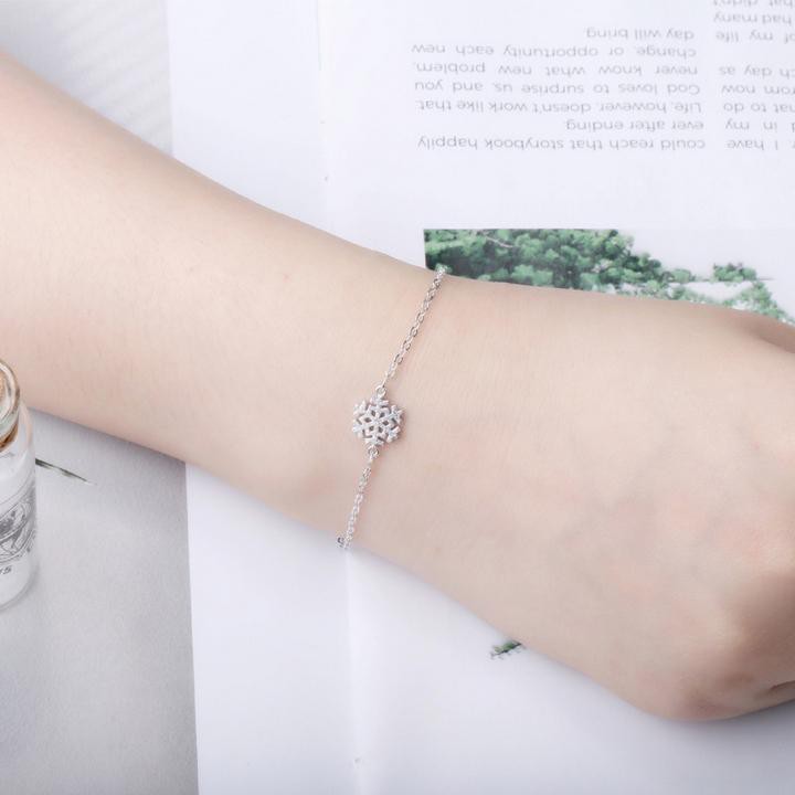 Vòng tay lắc tay bạc hoa tuyết phong cách Hàn Quốc xinh xắn dễ thương
