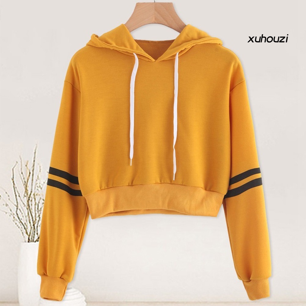 Áo Hoodie Lửng Tay Dài Kẻ Sọc Trẻ Trung Cho Nữ