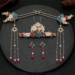 Han costume ancient style headdress tassel step-shaking hairpin Super fairy crown hair comb hairpin full set ancient costume hairpin hairpin hairpin hair accessories