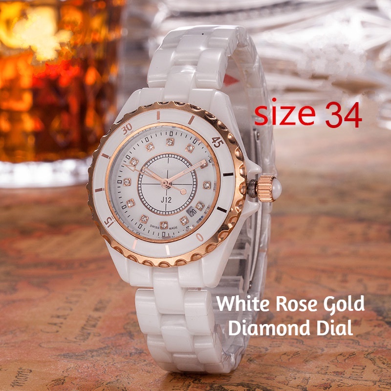 ĐỒNG HỒ NỮ UNISEX DÂY ĐÁ CERAMIC -MÀU ĐEN/TRẮNG - VỎ ROSEGOLD - SIZE 34MM / 40MM