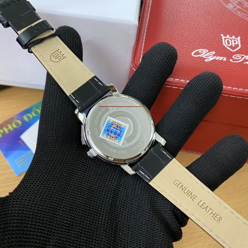 Đồng hồ nam dây da mặt kính sapphire chống xước Olym Pianus OP130-06 OP130-06MS-GL t