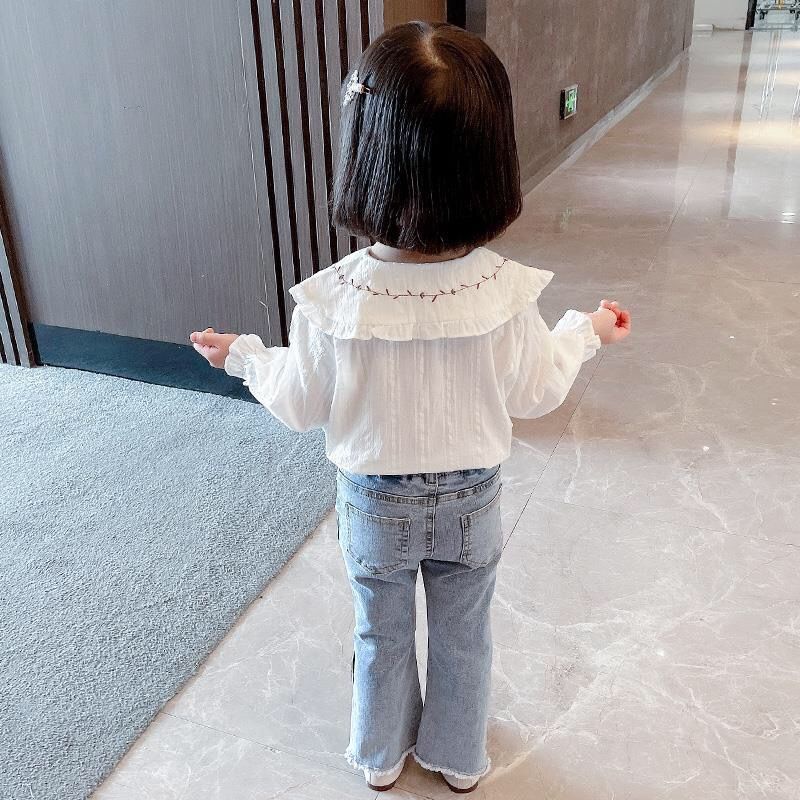 Áo Sơ Mi Dài Tay Thêu Họa Tiết Hoạt Hình Xinh Xắn Dành Cho Bé Gái