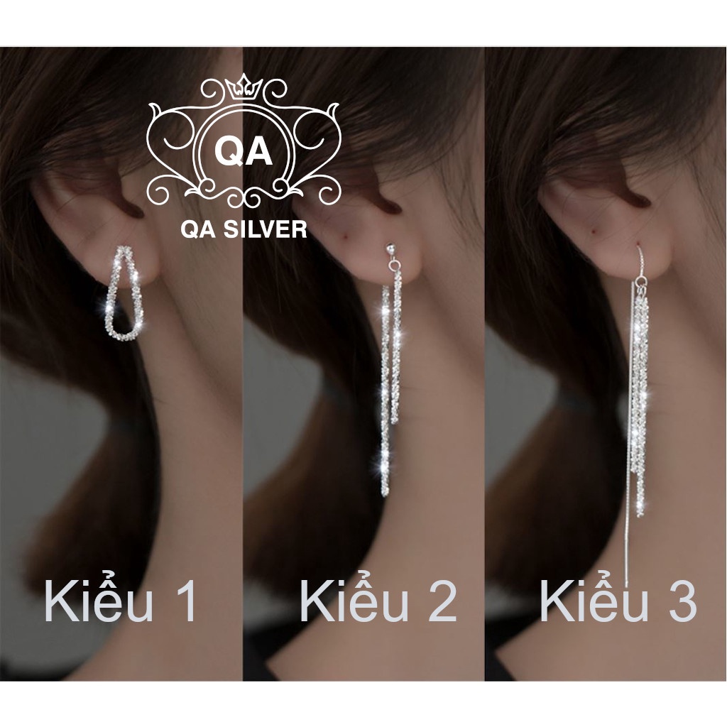 Khuyên tai bạc 925 dài tua sequin bông nữ trước sau front back S925 CHAIN QA Silver Earrings EA220801