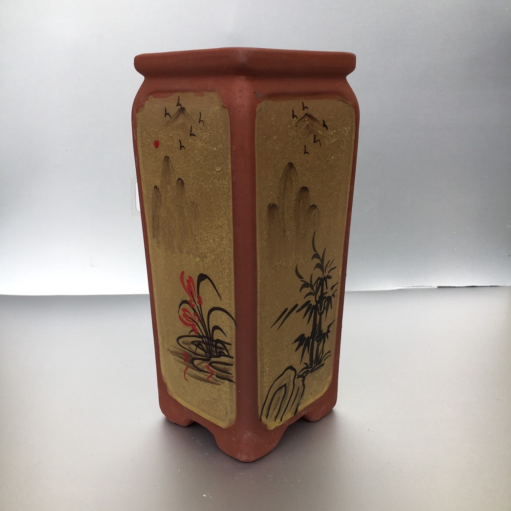 Chậu Vuông đứng bonsai sen đá Vẽ tứ cảnh mini gốm Bát tràng 1 size SP402