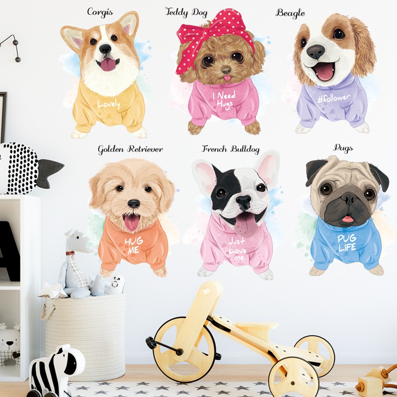 Giấy Dán Tường Cửa Kính Hình Chú Chó Dễ Thương Dùng Trang Trí