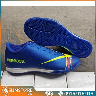 Giày Đá Banh Đế Bằng Winbro Xanh Dương - Giày Futsal Đã Khâu Mũi