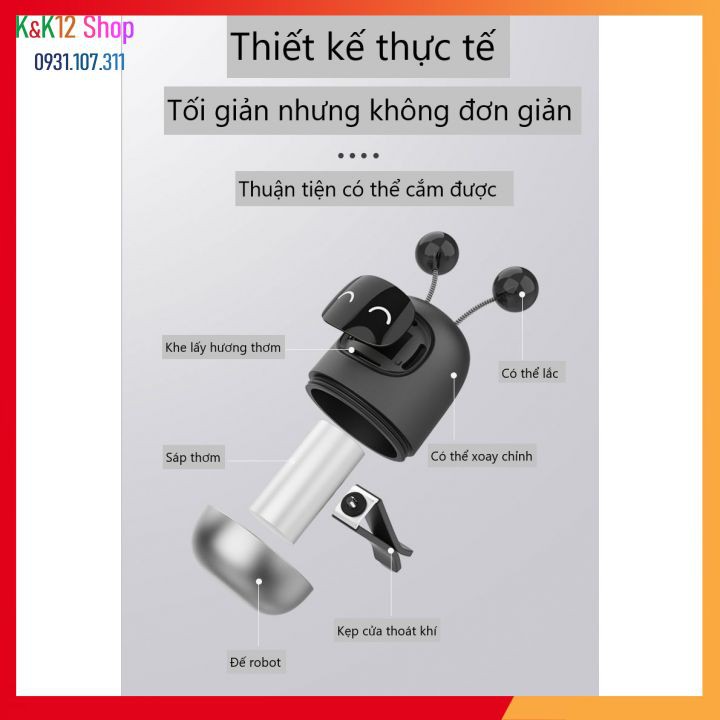 [ Độc quyền] Nước hoa xe hơi, Robot trang trí khử mùi kéo dài hương thơm dịu dàng, sản phẩm nội thất xe hơi thương hiệu.