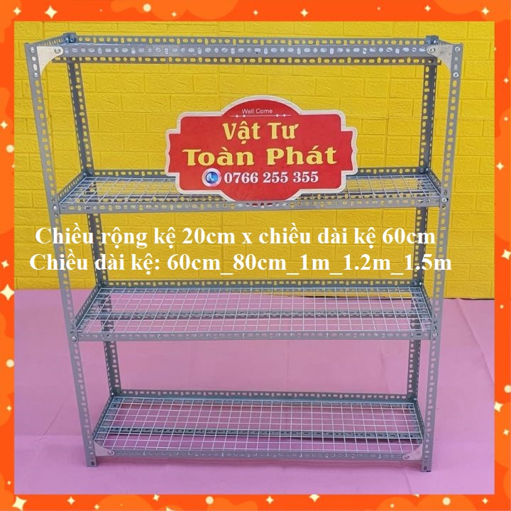 Kệ sắt V lỗ  rộng 20cm x dài 60cm, cao từ 60cm đến 1.5m nhiều tầng