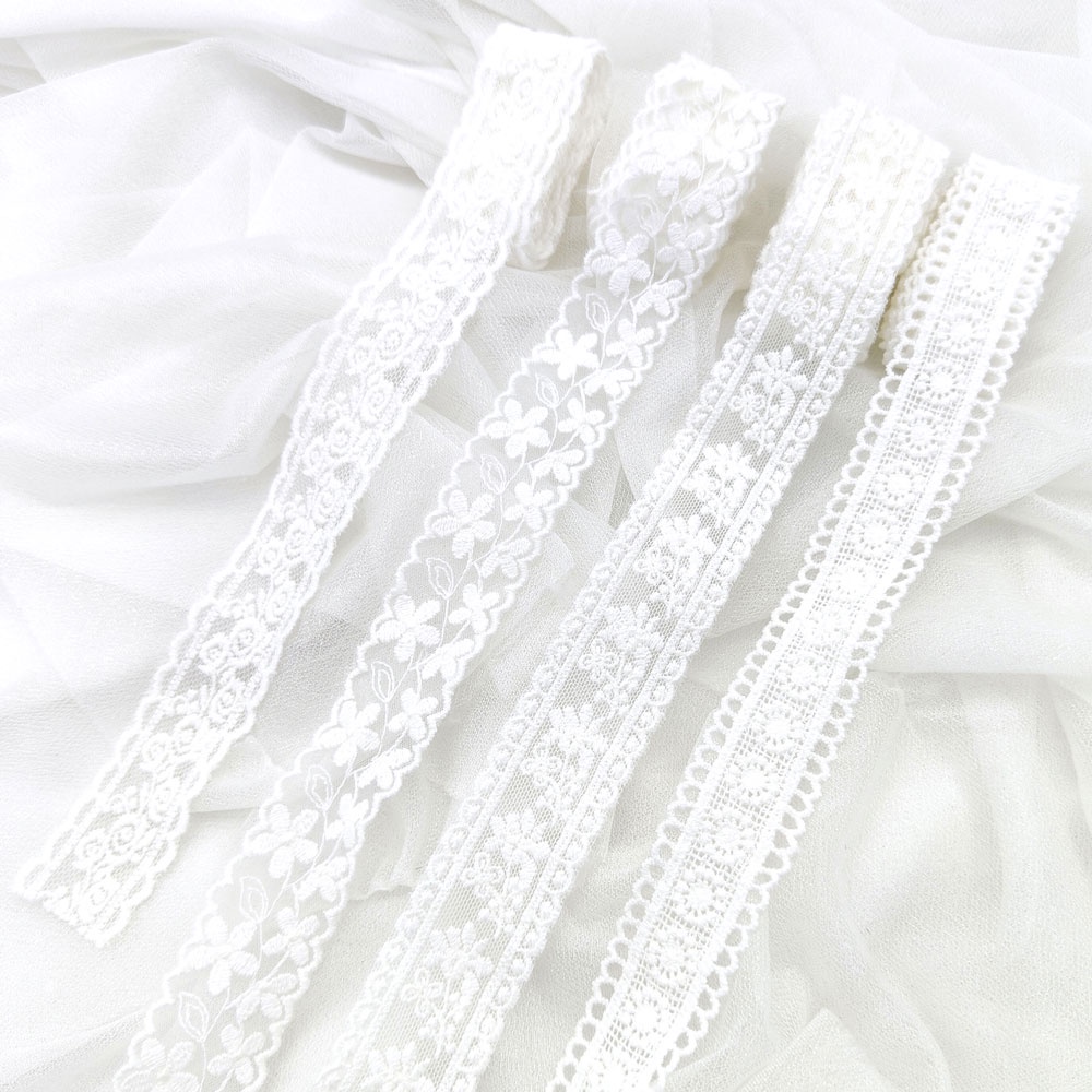 Chất lượng cao ren 1 mét 3cm Ren Hoa Thêu Ruy băng Đường viền trắng Mẫu thêu DIY Thủ công Phụ kiện vải ren