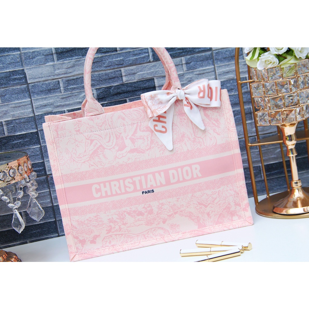 [Freeship] Túi Xách Nữ Book Tote Hồng Họa Tiết Thổ Cẩm