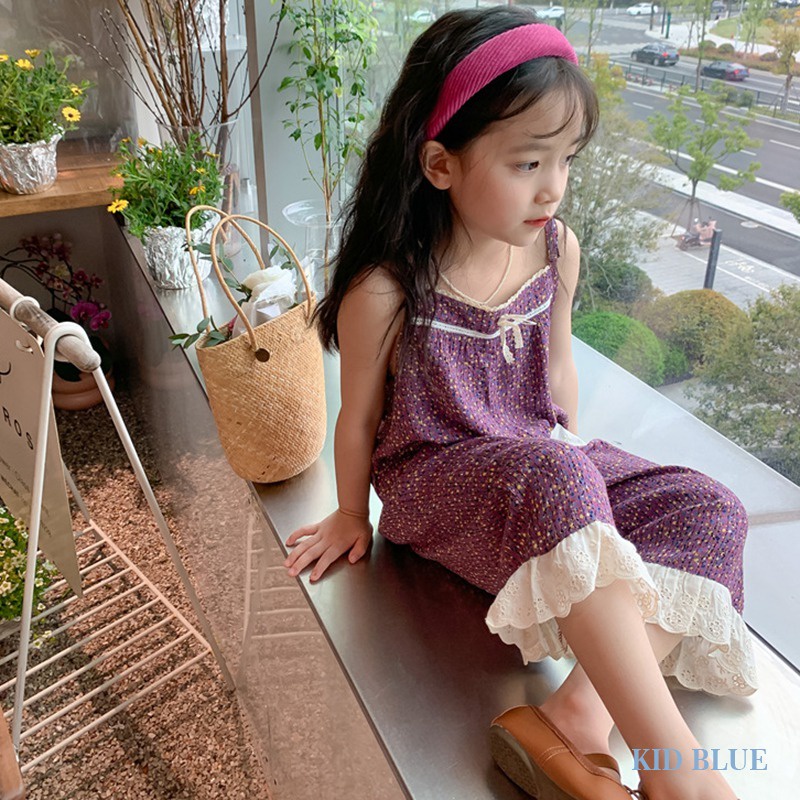 Bộ Áo Liền Quần Hai Dây Phối Ren Hoa Phong Cách Hàn Quốc Thời Trang Mùa Hè Cho