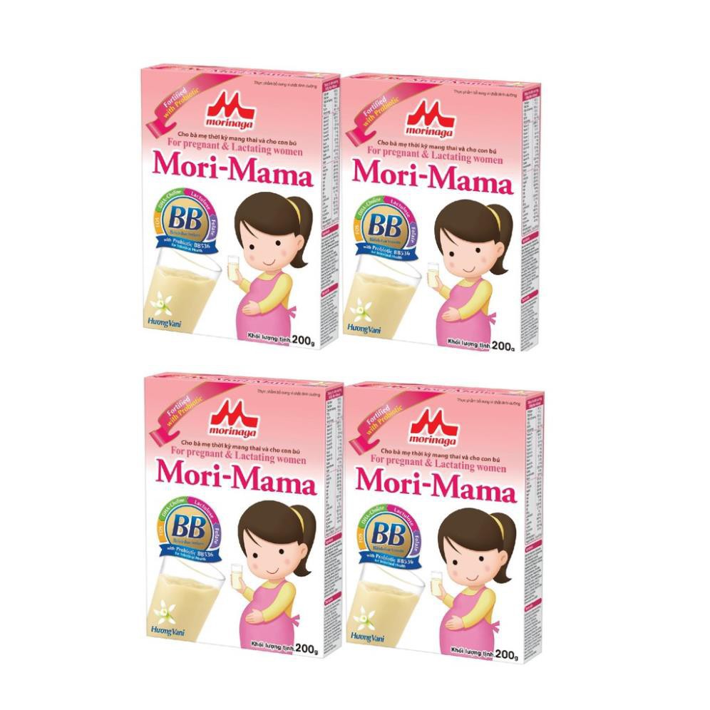 Combo 4 hộp Sữa bầu Morinaga cho mẹ bầu và sau sinh Mori-Mama 200gr Date 22/7/2021