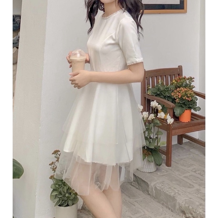 VÁY-ĐẦM TRẮNG 3 TẦNG XOÈ TÀ VOAN QGIA