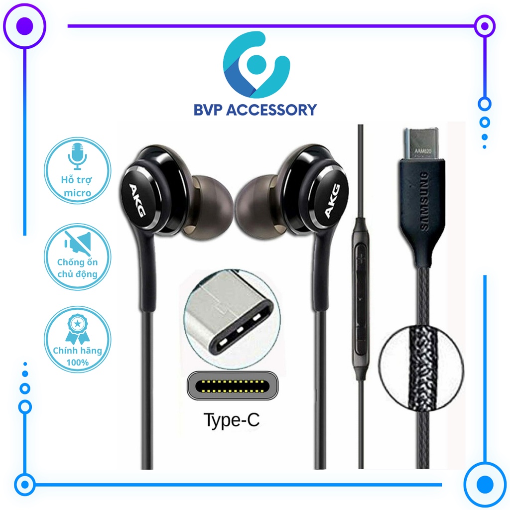 Tai Nghe SAMSUNG TypeC AKG S20 S21 Tai Nghe Có Dây Nhét Tai Chính Hãng Gaming Có Mic Tăng Giảm Âm Lượng Chống Ồn - BVP