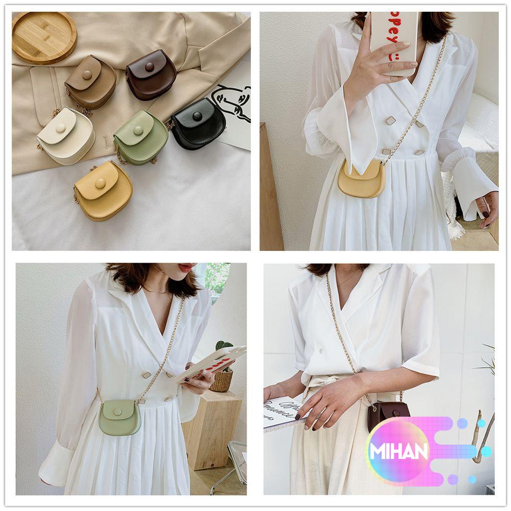 Túi yên ngựa đeo chéo mini màu trơn phong cách Hàn Quốc cho nữ