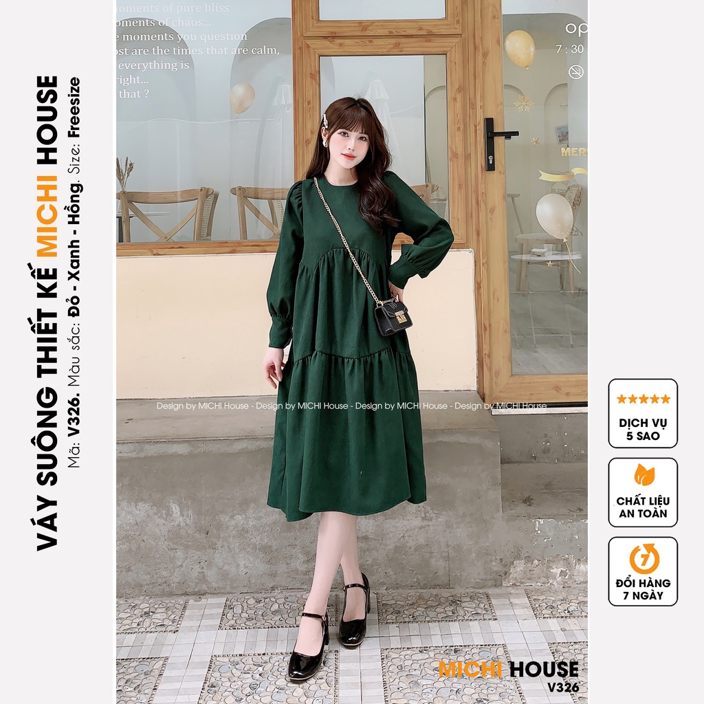 Đầm Suông Dài Thiết Kế Dáng Xuông Rộng MICHI House Váy Xuông Nhung Cổ Tròn Dài Tay Freesize Thu Đông Mặc Bầu Xinh V326 | BigBuy360 - bigbuy360.vn