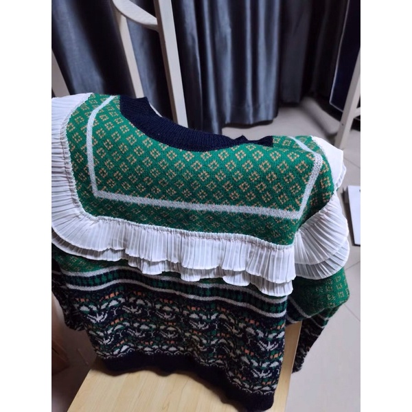 [HÀNG ORDER] Áo len bánh bèo tiểu thư thổ cẩm màu xanh hot trend mùa đông | BigBuy360 - bigbuy360.vn