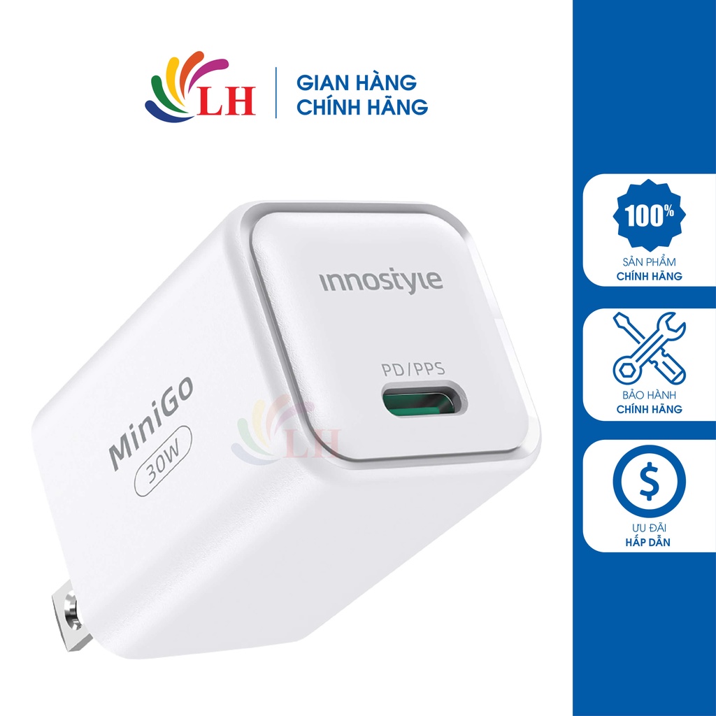 Cốc sạc Innostyle MiniGo 30W GaN PD Charger IC30GWHT - Hàng chính hãng - Công suất lên đến 30W, sạc nhanh gấp 3 lần
