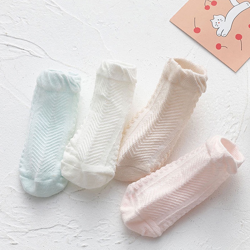 Vớ Lưới Cotton Mềm Mại Thoáng Khí Màu Trơn Dành Cho Bé