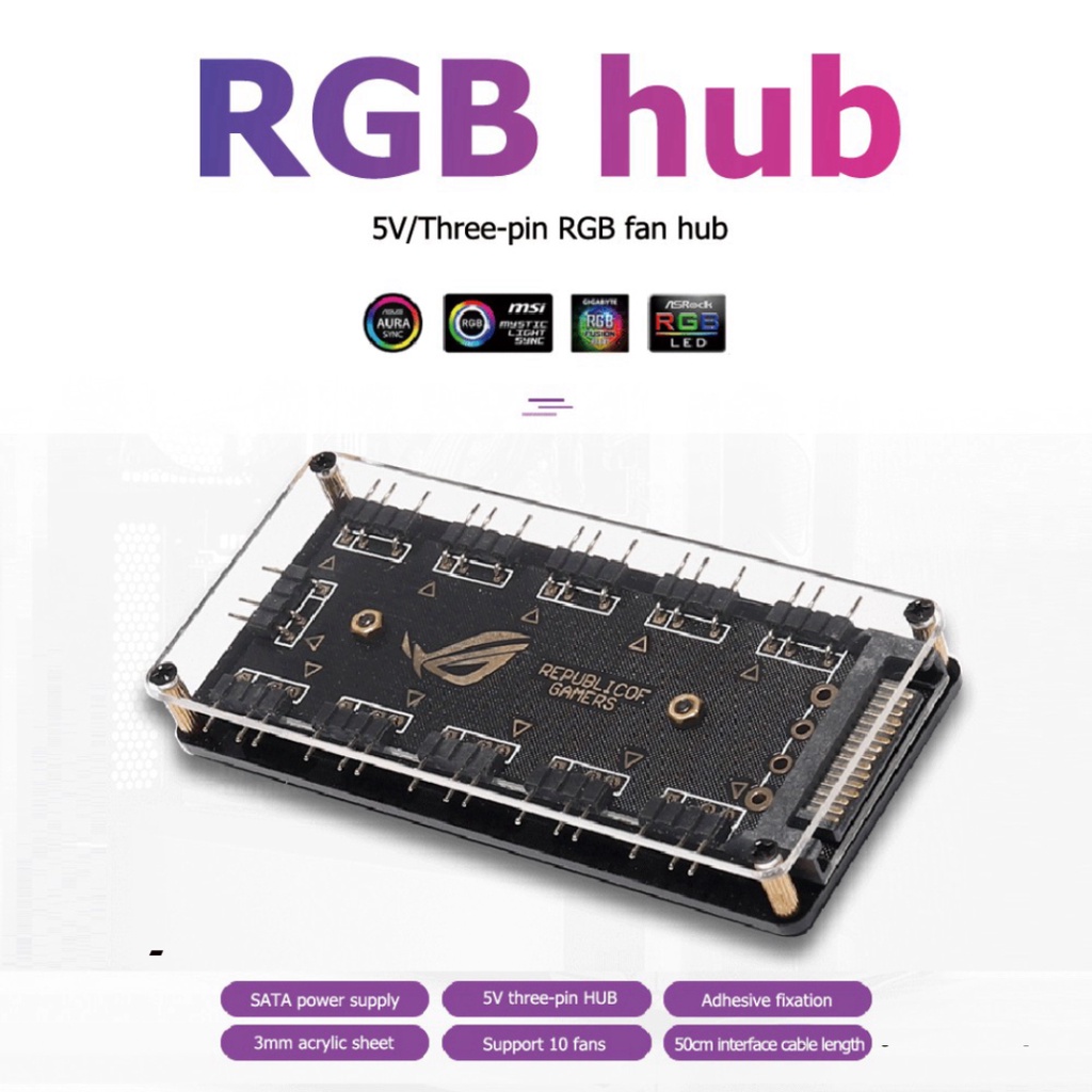 Hub chia 10 cổng RGB cho quạt tản nhiệt 1.13 5v 3 pin Argb cho PC máy tính