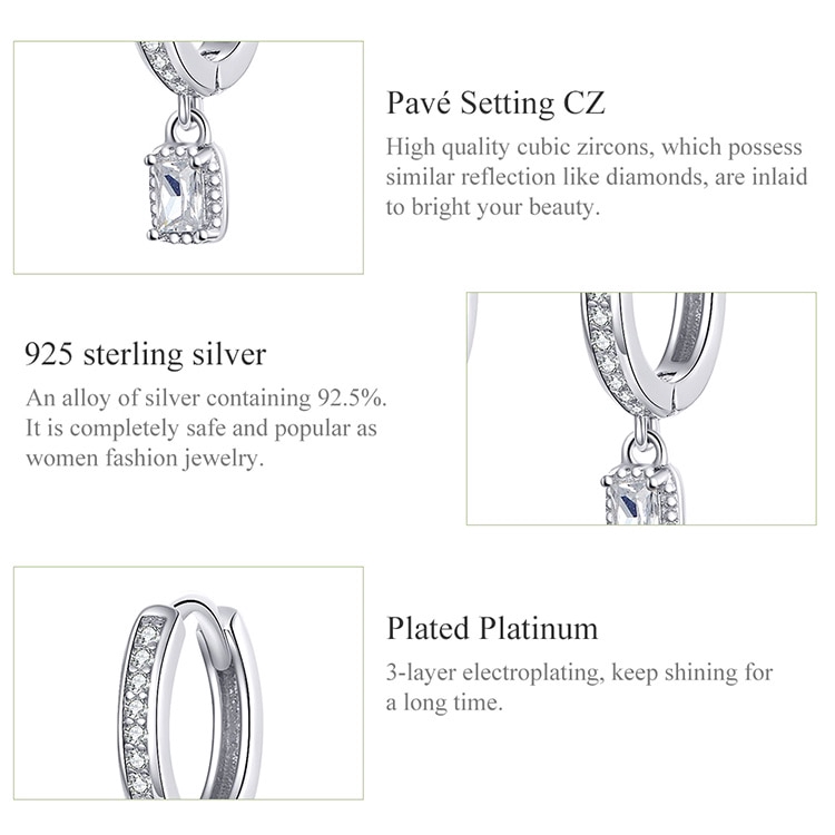 Khuyên Tai Bamoer BSE157 Dạng Vòng Đính Đá Trang Trí Chất Liệu Bạc Thật 925 Đẹp Mắt