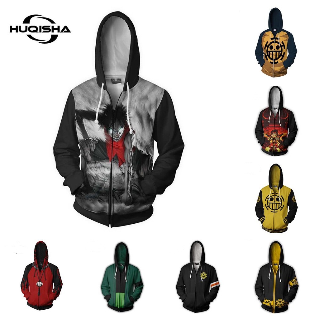 Áo hoodie HUQISHA in hình hoạt hình One Piece thời trang thường ngày cho nam