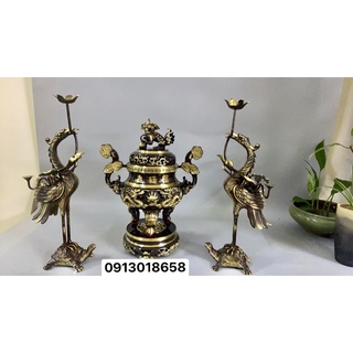 Đỉnh thờ lư thờ tam sự đỉnh hạc 42cm màu 2 line bằng đồng nguyên chất .