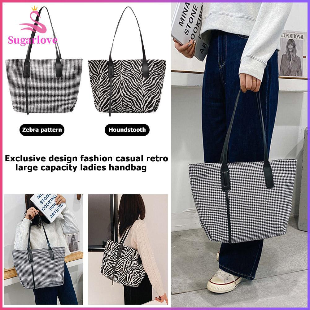 Beautiful ❤SG Retro Plaid Zebra Top-handle Bag Women Casual Canvas Shoulder Totes Clutch