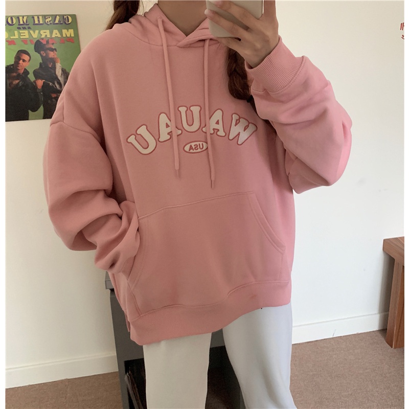 Áo hoodie tay dài có nón trùm phong cách trẻ trung cho nữ
