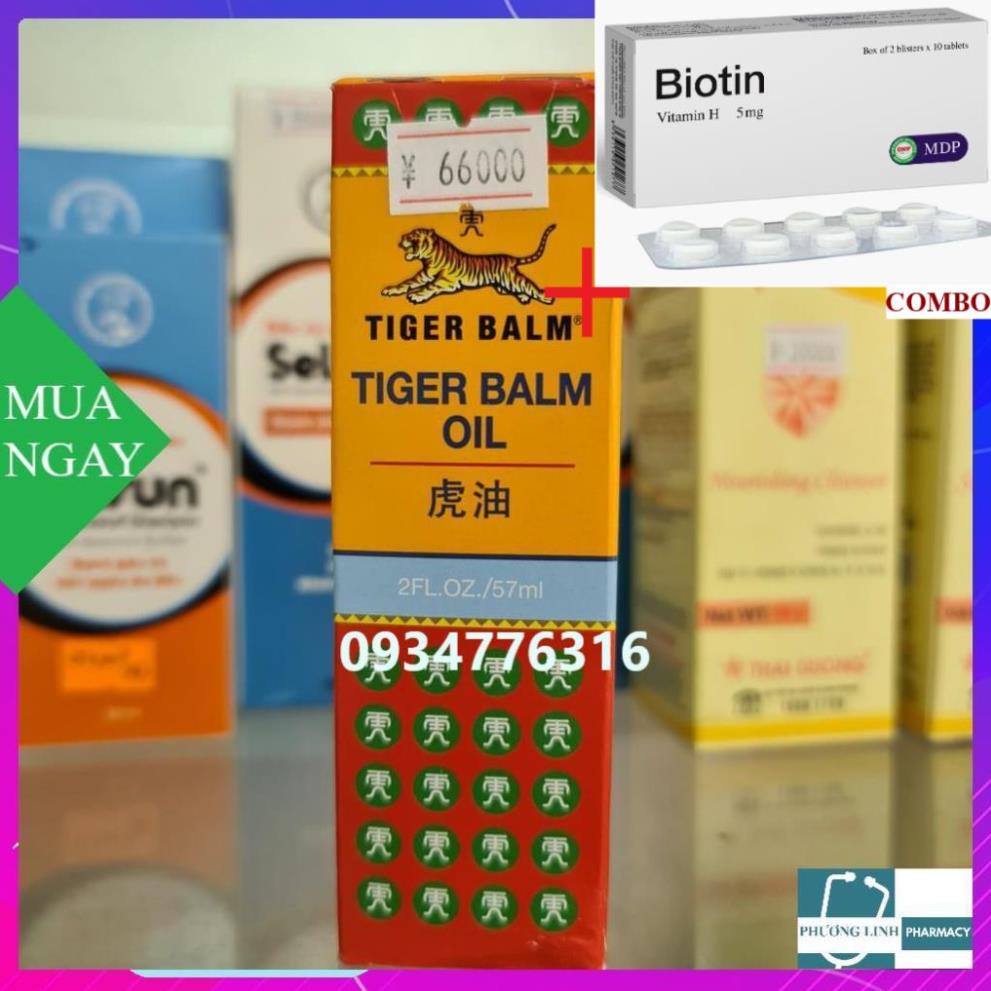 Combo Biotin 5mg+ [Singapore] Dầu cù là con cọp Tiger Balm( Đỏ-Trắng) Giảm Đau đầu, thấp khớp, ngạt mũi-30g