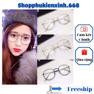 Kính mắt kính gọng tròn giả cận gọng kim loại dễ thương ngây thơ nobita