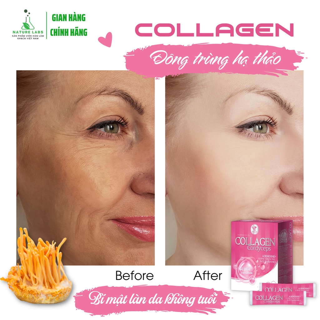 Nước uống Collagen Đông trùng hạ thảo trắng đẹp da se lỗ chân lông chống lão hoá mờ nám tăng cường sức khoẻ Nature Labs