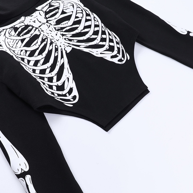 Áo Thun DàI Tay In HìNh Xương Halloween