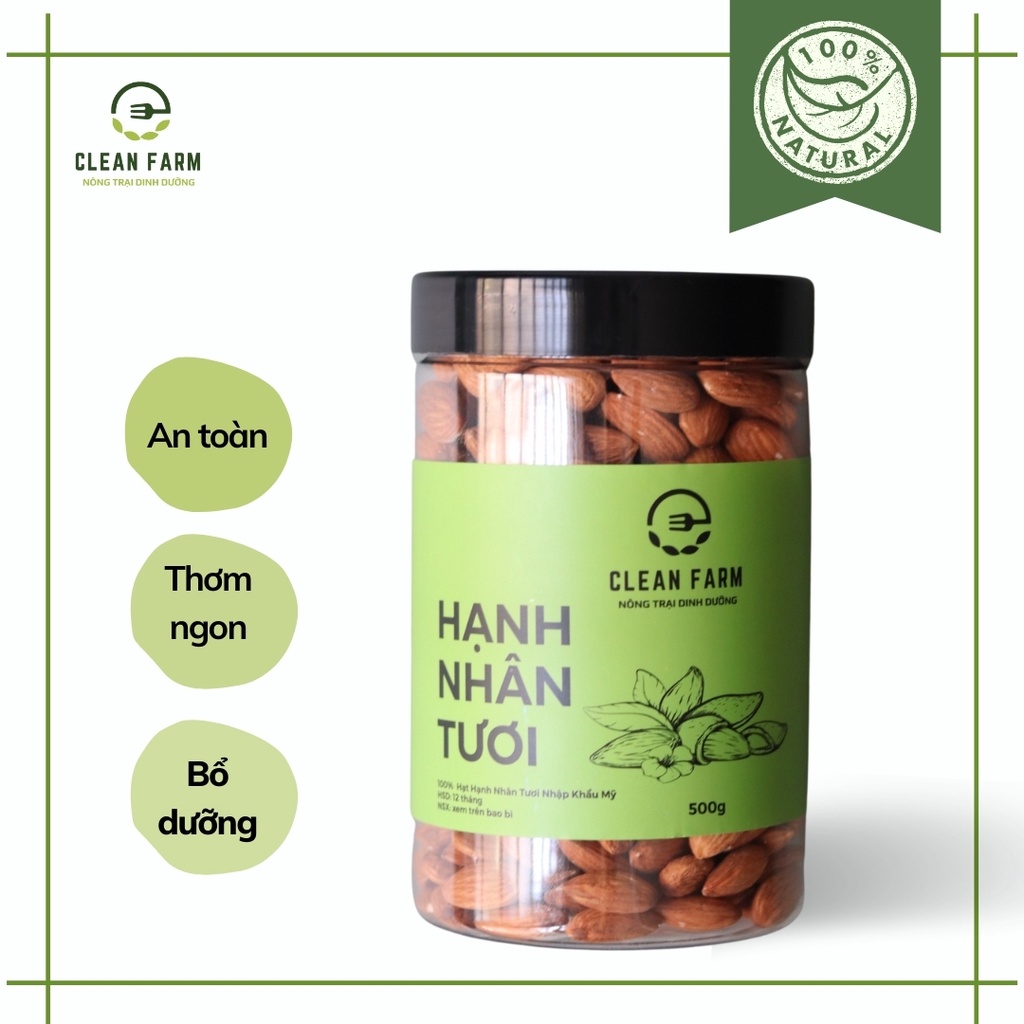 50g Hạnh Nhân Tươi CLEAN FARM Nhập Khẩu Mỹ - Dùng làm sữa hạt lành mạnh, giàu dinh dưỡng